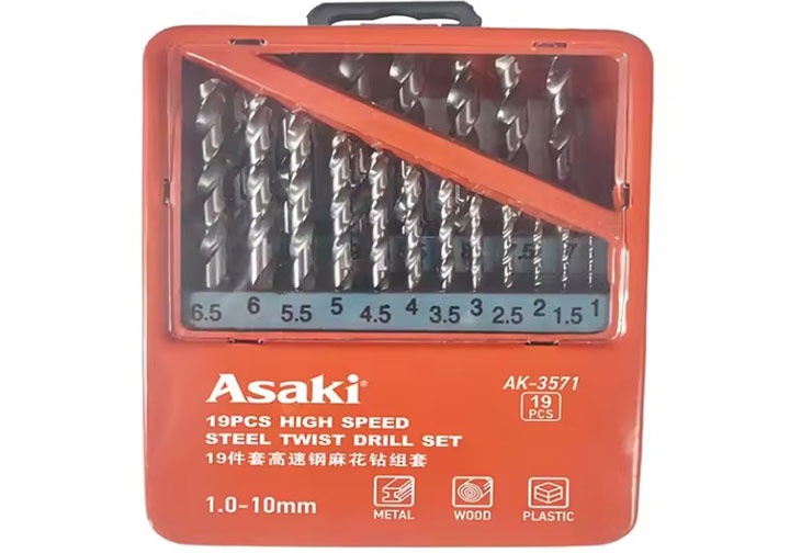1-10mm Bộ mũi khoan inox / sắt 19 chi tiết Asaki AK-3571 1-10mm Bộ mũi khoan inox / sắt 19 chi tiết Asaki AK-3571