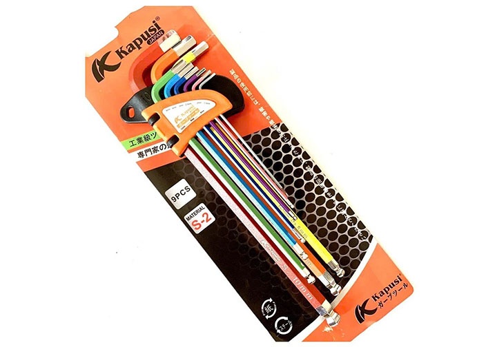 1.5-10mm Bộ lục giác bi 9 chi tiết nhiều màu Kapusi K-0197