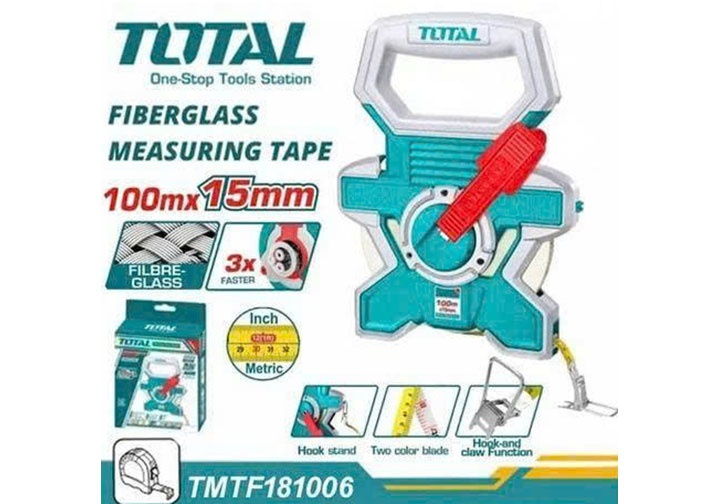 100mx12.5mm Thước dây sợi thủy tinh (hệ inch và hệ mét) Total TMTF181006