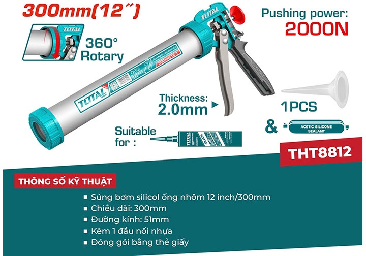 12" Súng bắn keo silicon thân nhôm Total THT8812