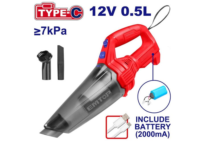 12V Máy hút bụi dùng pin Emtop ELVC2026