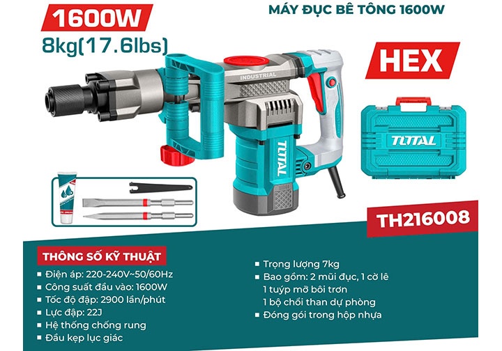 1600W Máy đục bê tông Total THT216008