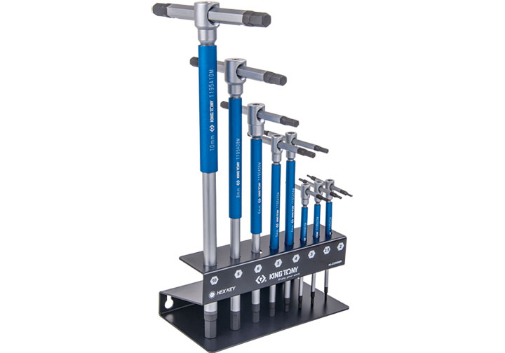 2-10mm Bộ lục giác đầu bằng tay cầm chữ T xoay 8 chi tiết Kingtony 23208MR