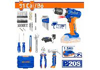 Bộ đồ nghề có máy khoan búa pin 20V 91 chi tiết Wadfow WDT1B90