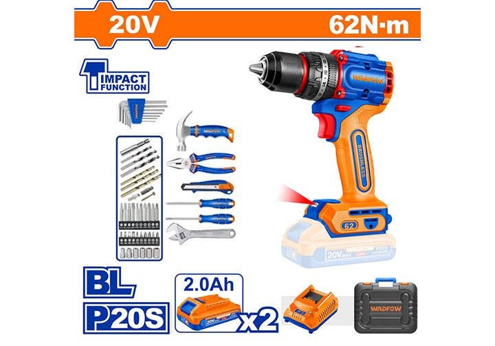 20V Bộ đồ nghề có máy khoan búa 91 chi tiết Wadfow WDT4B91