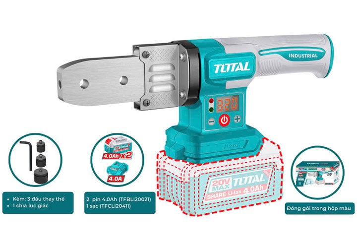 20V Máy hàn ống nhựa (20, 25, 32mm) dùng pin Total TWTLI20182