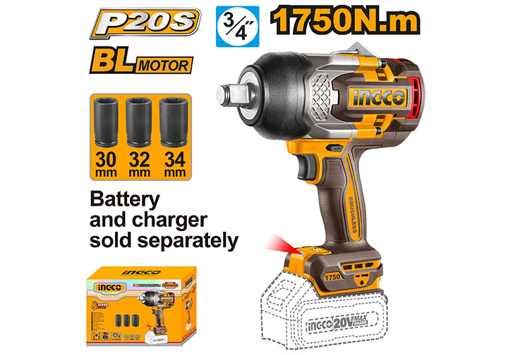 20V Máy siết bu lông dùng pin (chỉ thân máy) Ingco CIWLI201351 20V Máy siết bu lông dùng pin (chỉ thân máy) Ingco CIWLI201351