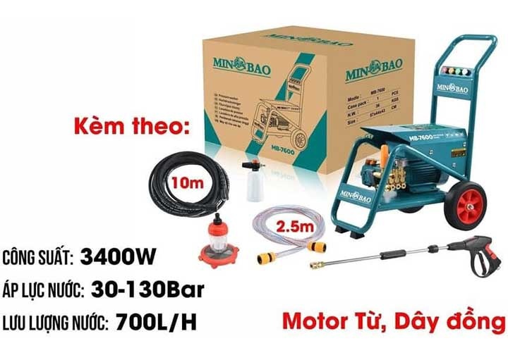 3400W Máy xịt rửa chỉnh áp Minbao MB-7600