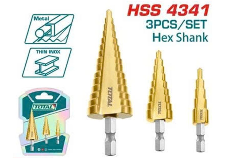 4-32mm Bộ mũi khoan bậc chuôi lục giác 3 chi tiết Total TAC80402