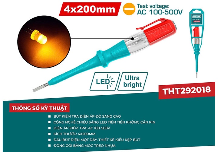 4x200mm Bút thử điện Total THT292018