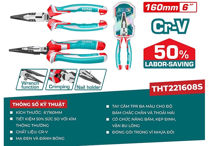 6" Kìm nhọn Total THT221608S