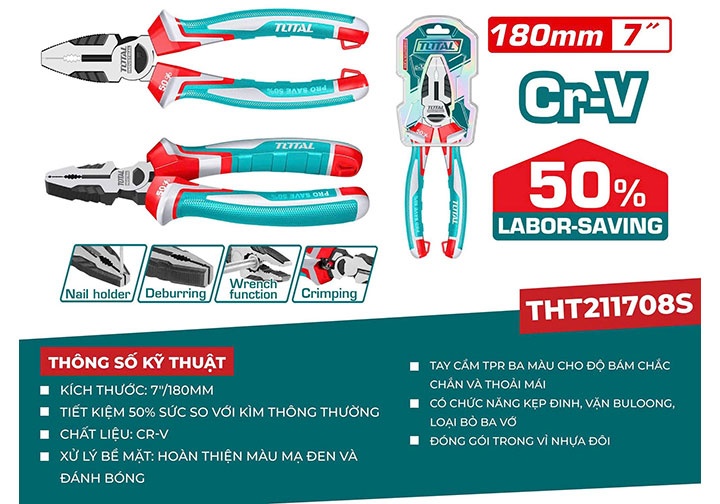 7" Kìm điện Total THT211708S