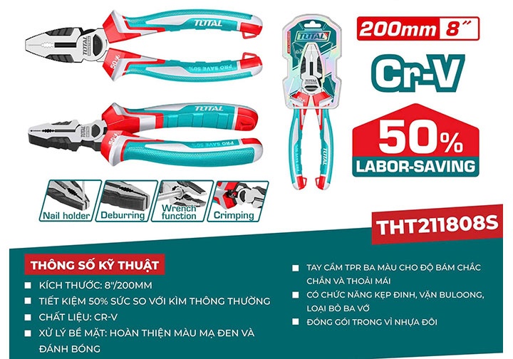 8" Kìm điện Total THT211808S