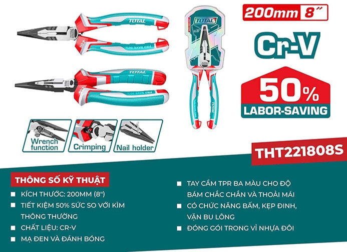 8" Kìm nhọn Total THT221808S