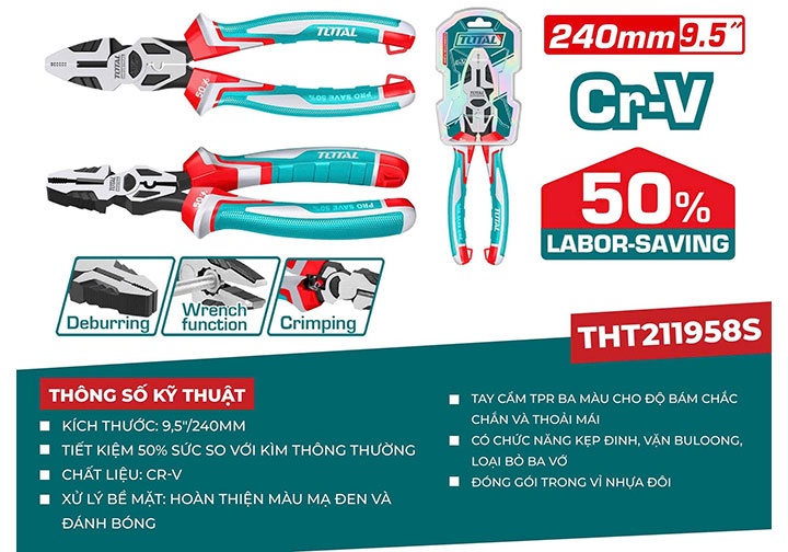 9.5" Kìm điện Total THT211958S