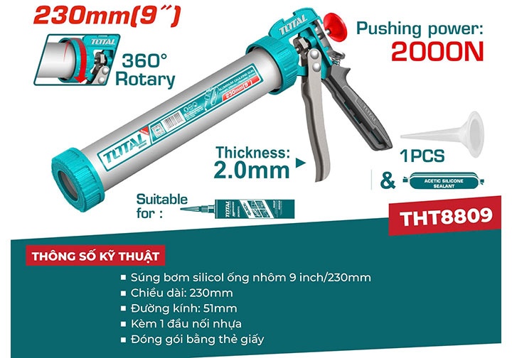 9" Súng bắn keo silicon thân nhôm Total THT8809