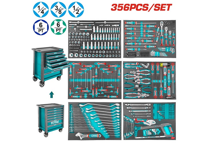 Tủ đựng đồ nghề 7 ngăn có 356 chi tiết đồ nghề Total THPTCS73561